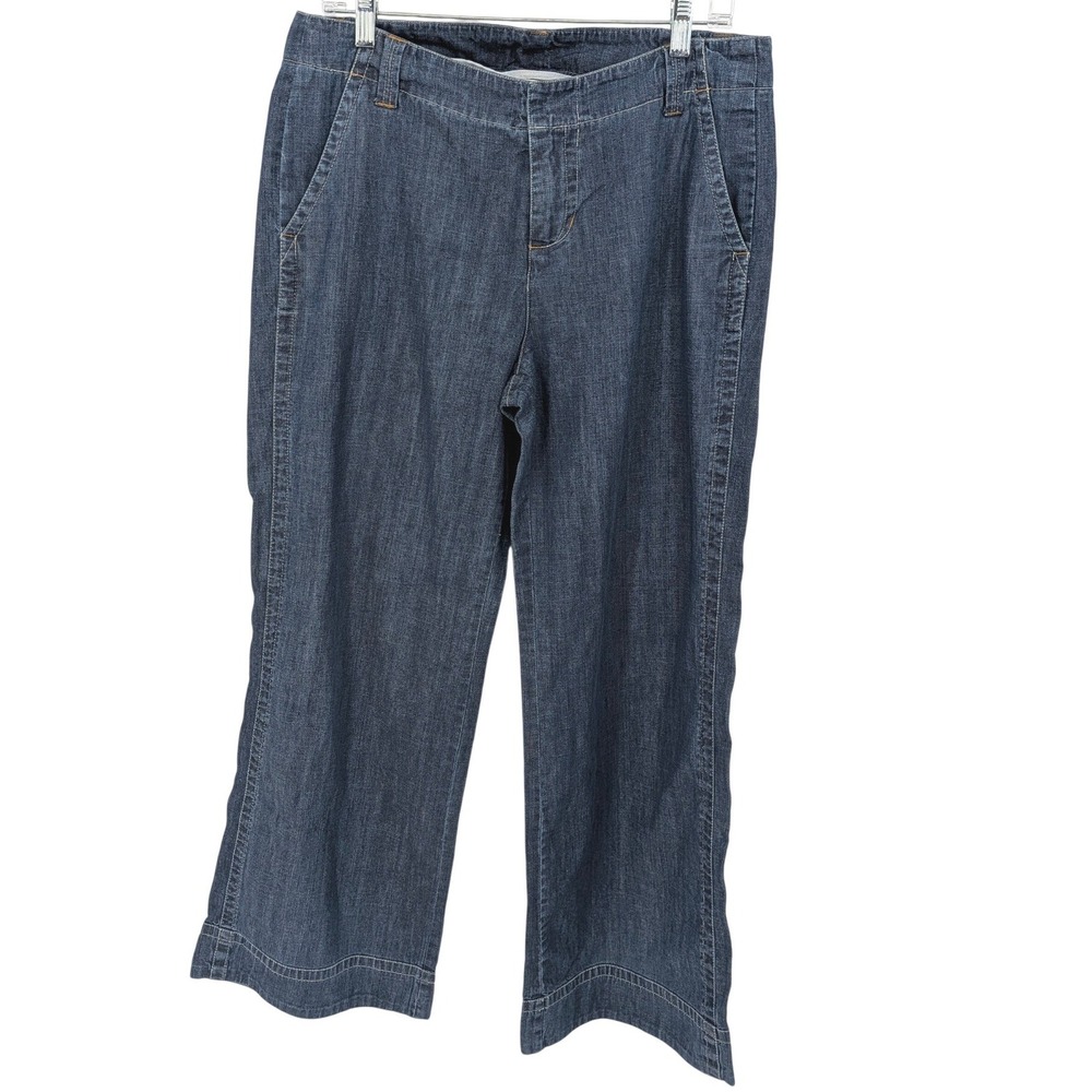 Garnet Hill Jeans Women 12 Blue Wide Leg Denim Trouser Cotton Casual Classic